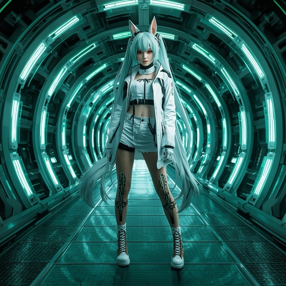 HANDCRAFTED digital art poster print Chic White and green cosplay model NWT - Picture 1 of 10
